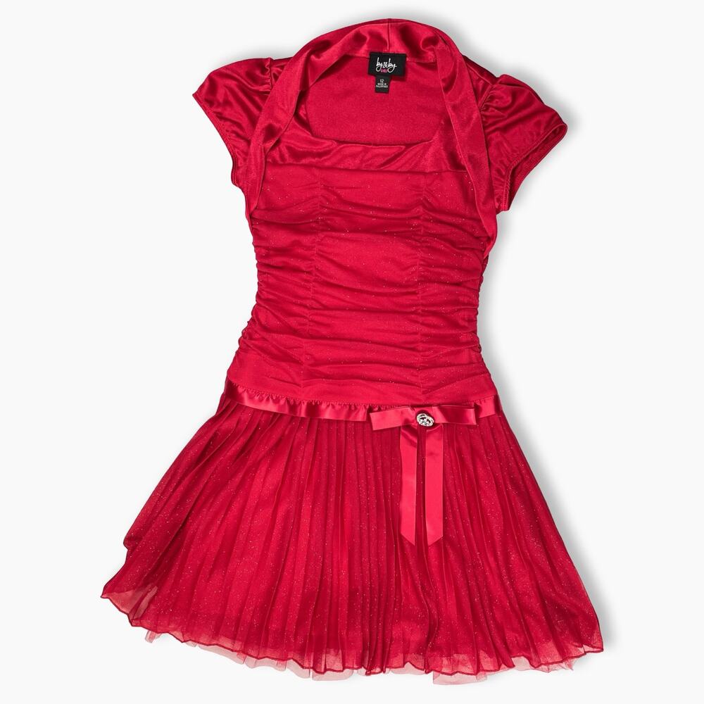 By & By girls red glitter drop waist dress size 12 tutu skirt